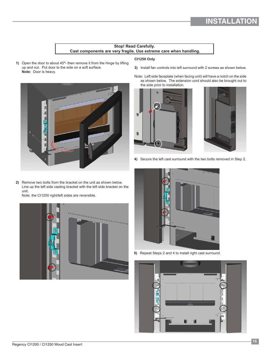 Installation, Cast faceplate installation | Regency Alterra CI1250 Small Wood Insert User Manual | Page 15 / 32