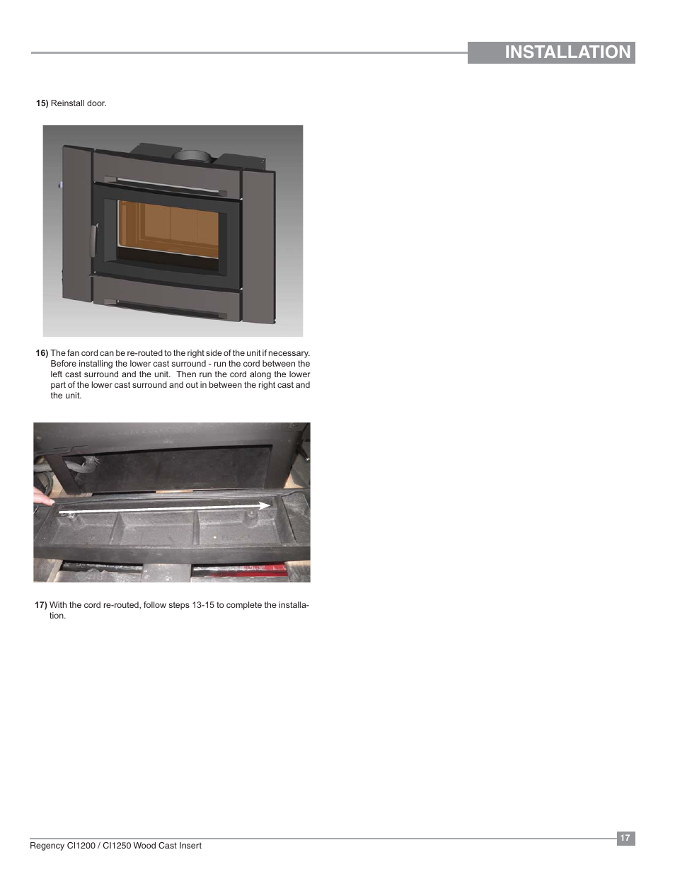 Installation | Regency Alterra CI1250 Small Wood Insert User Manual | Page 17 / 32