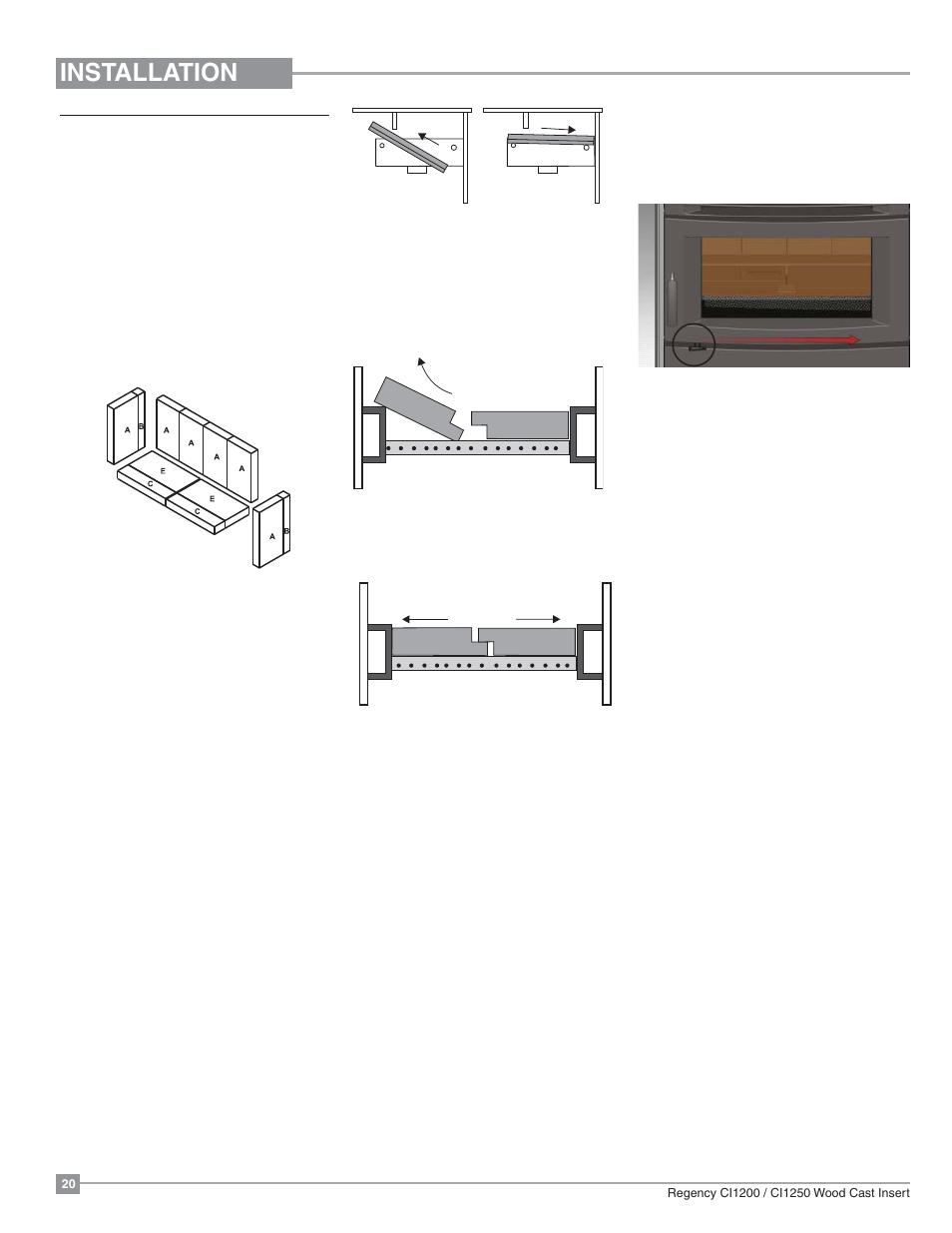 Installation, Draft control, Firebrick assembly | Regency Alterra CI1250 Small Wood Insert User Manual | Page 20 / 32