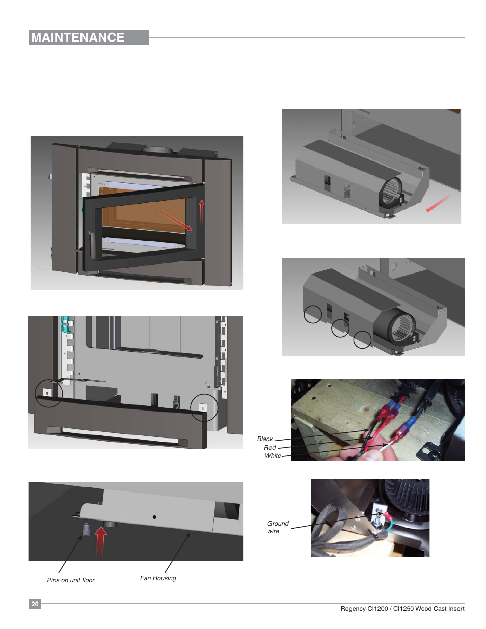 Maintenance, Fan removal | Regency Alterra CI1250 Small Wood Insert User Manual | Page 26 / 32