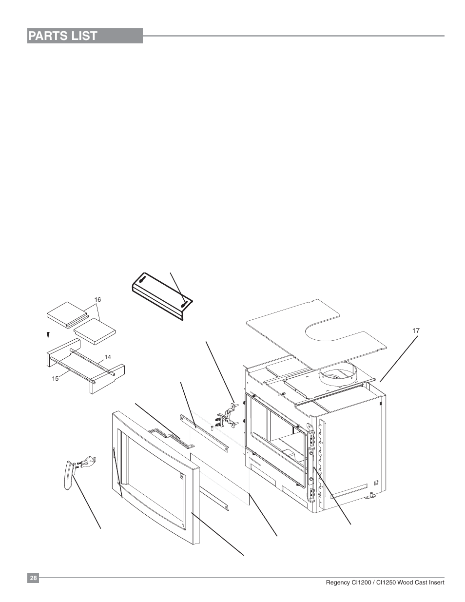 Parts list, Main assembly ci1200 | Regency Alterra CI1250 Small Wood Insert User Manual | Page 28 / 32