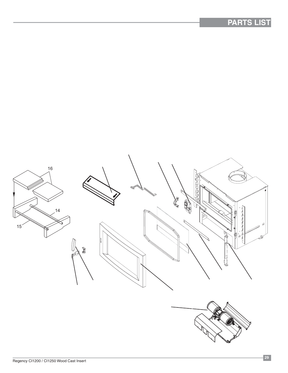 Parts list, Main assembly ci1250 | Regency Alterra CI1250 Small Wood Insert User Manual | Page 29 / 32