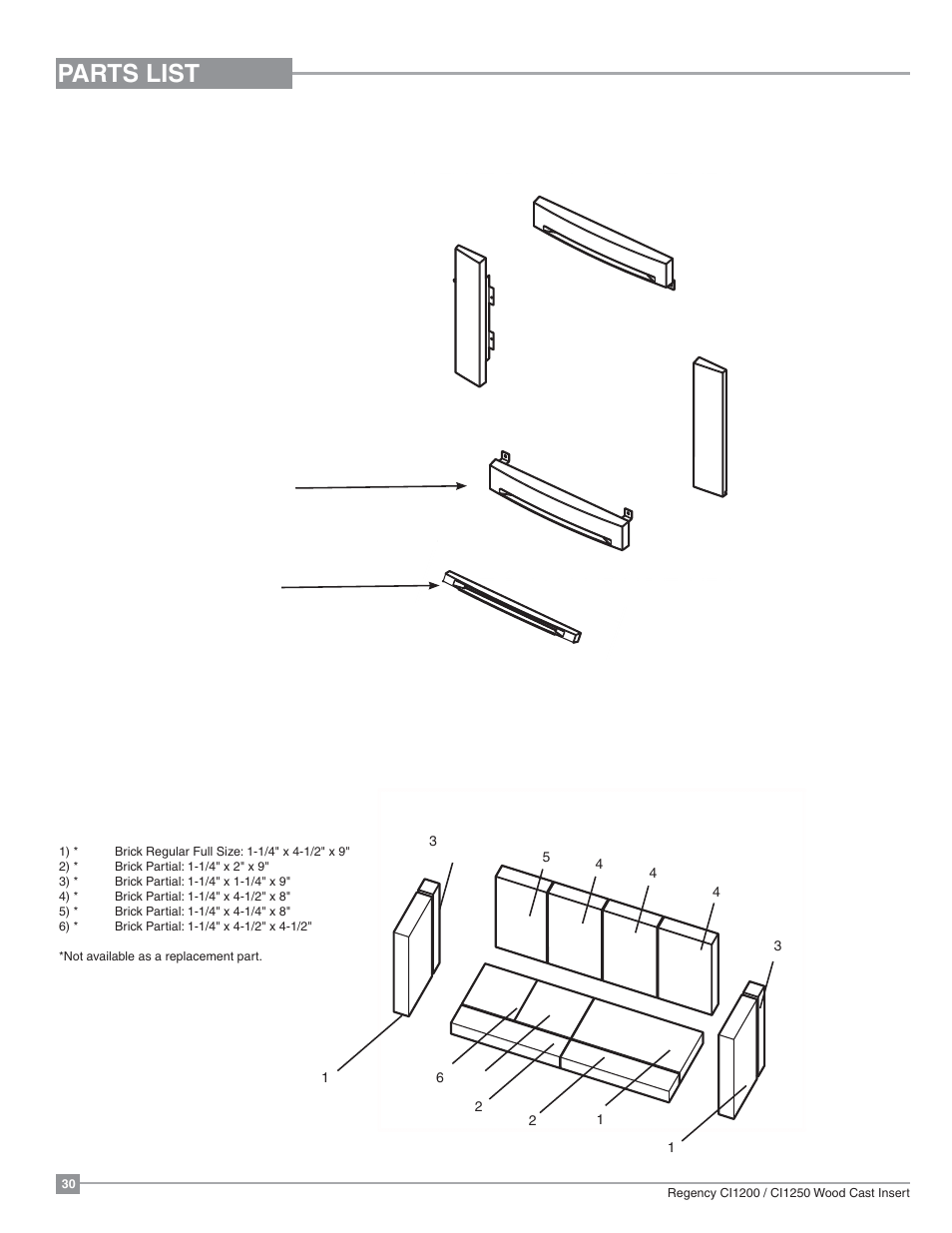 Parts list, Cast faceplate, Firebrick | Regency Alterra CI1250 Small Wood Insert User Manual | Page 30 / 32