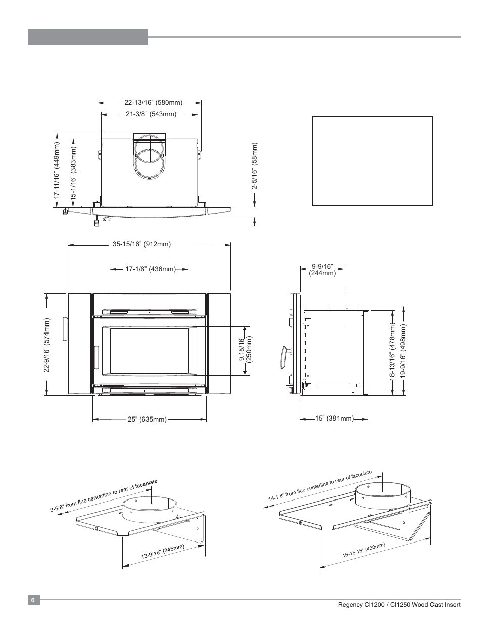 Dimensions, Unit dimensions ci1200, No blower option) | Regency Alterra CI1250 Small Wood Insert User Manual | Page 6 / 32