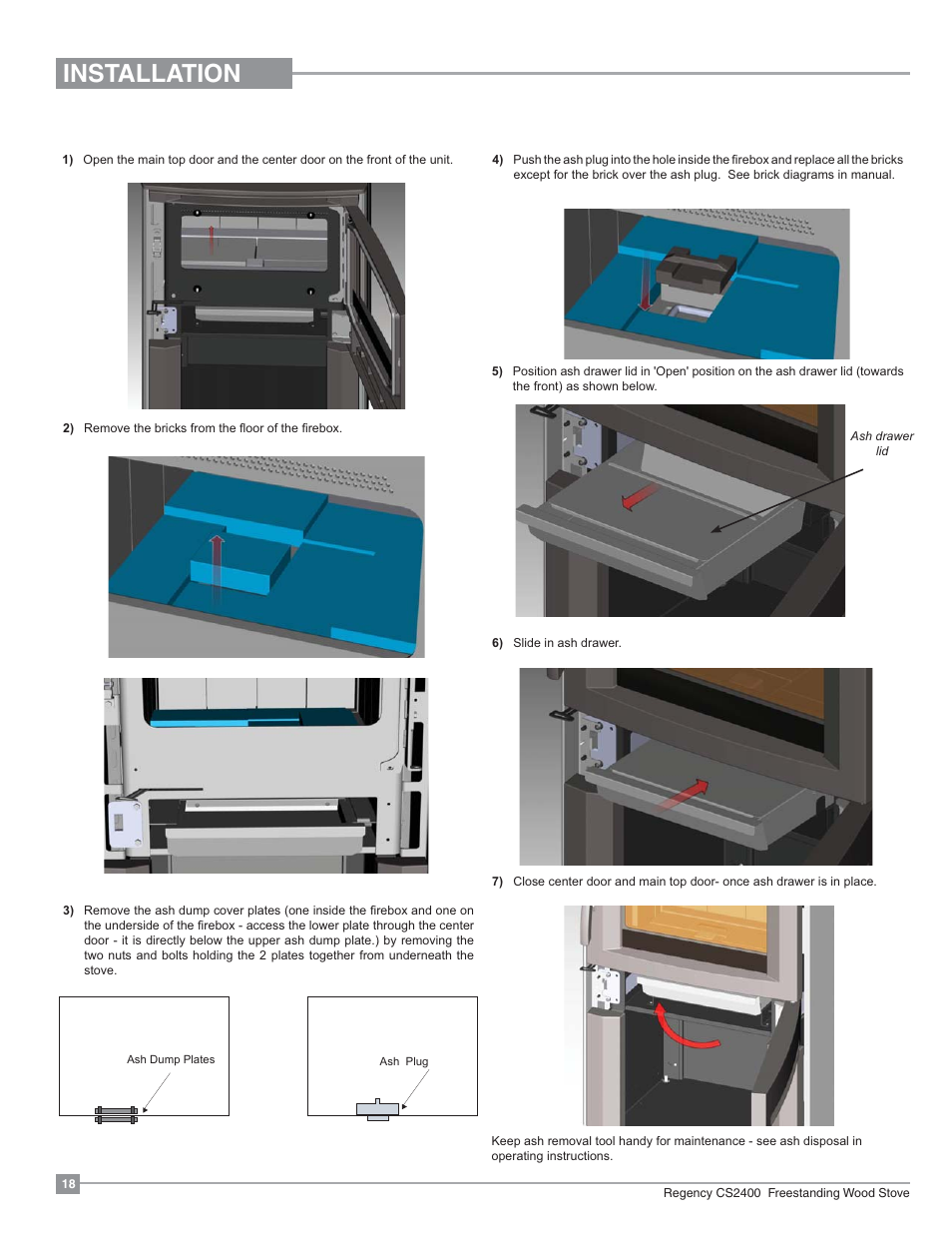 Installation, Ash drawer option | Regency Alterra CS2400 Medium Wood Stove User Manual | Page 18 / 32