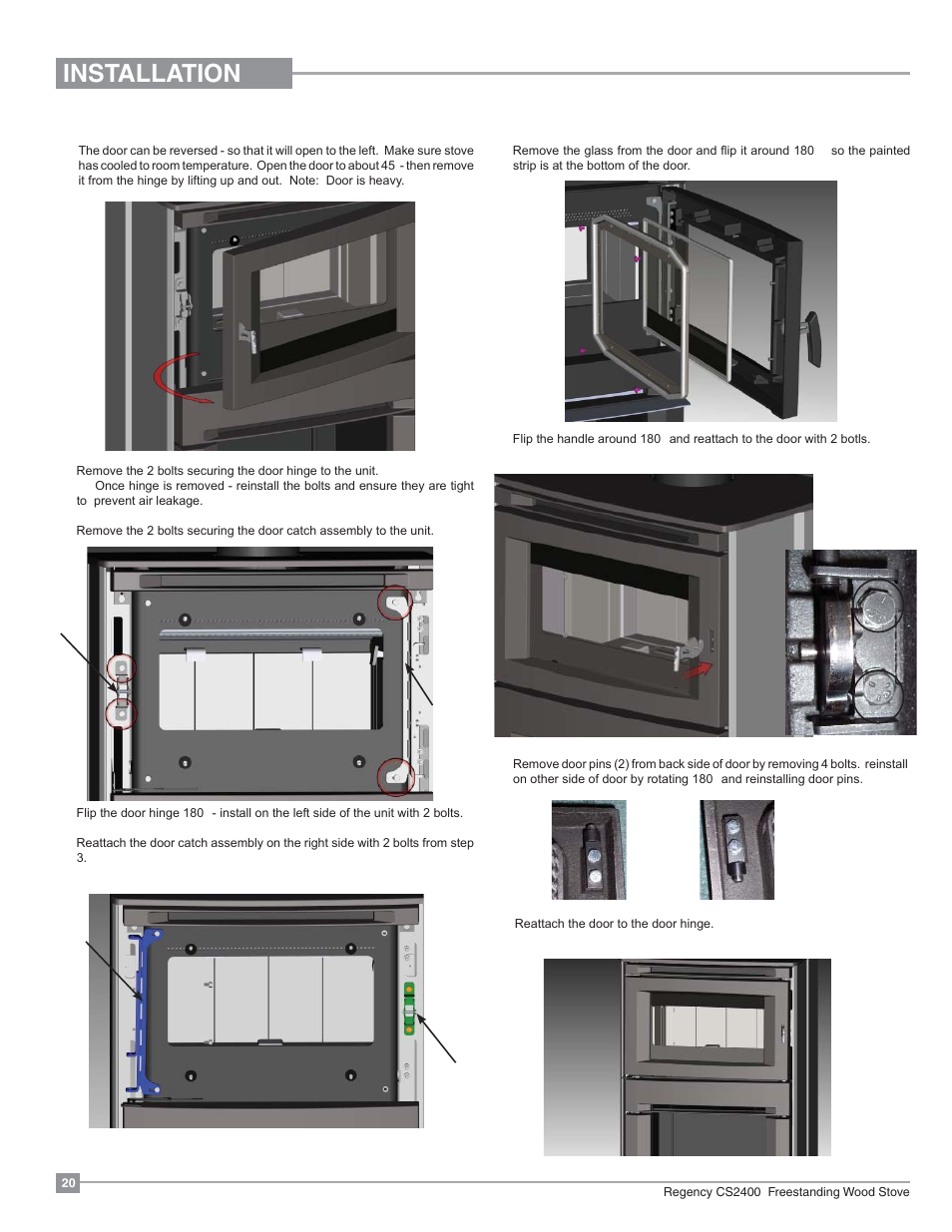 Installation, Cast door reversal, Left to right side opening) | Regency Alterra CS2400 Medium Wood Stove User Manual | Page 20 / 32
