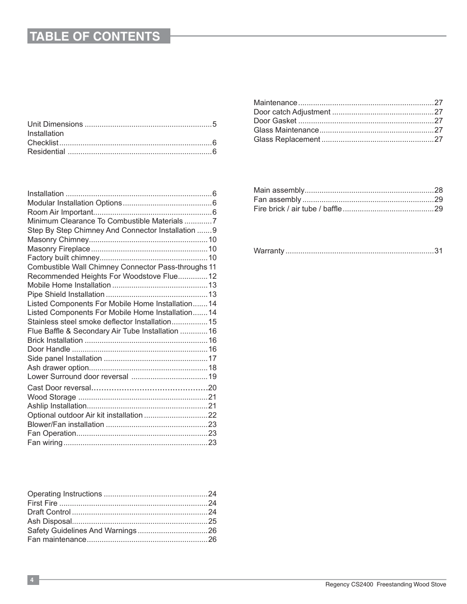 Regency Alterra CS2400 Medium Wood Stove User Manual | Page 4 / 32