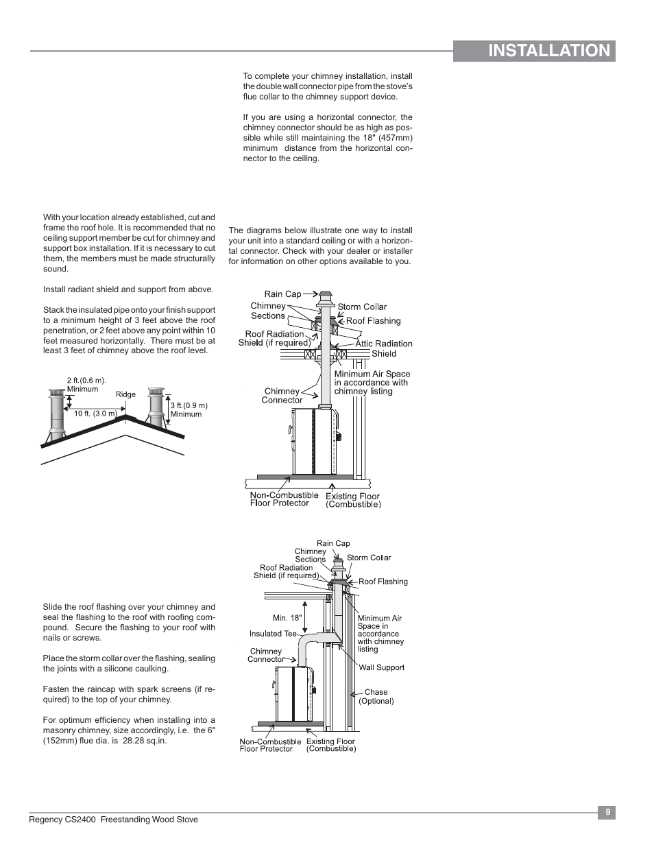 Installation, Step by step chimney and connector installation | Regency Alterra CS2400 Medium Wood Stove User Manual | Page 9 / 32