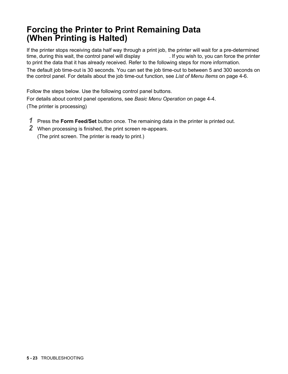Forcing the printer to print remaining data, When printing is halted) -23 | Brother HL-4200CN User Manual | Page 112 / 166