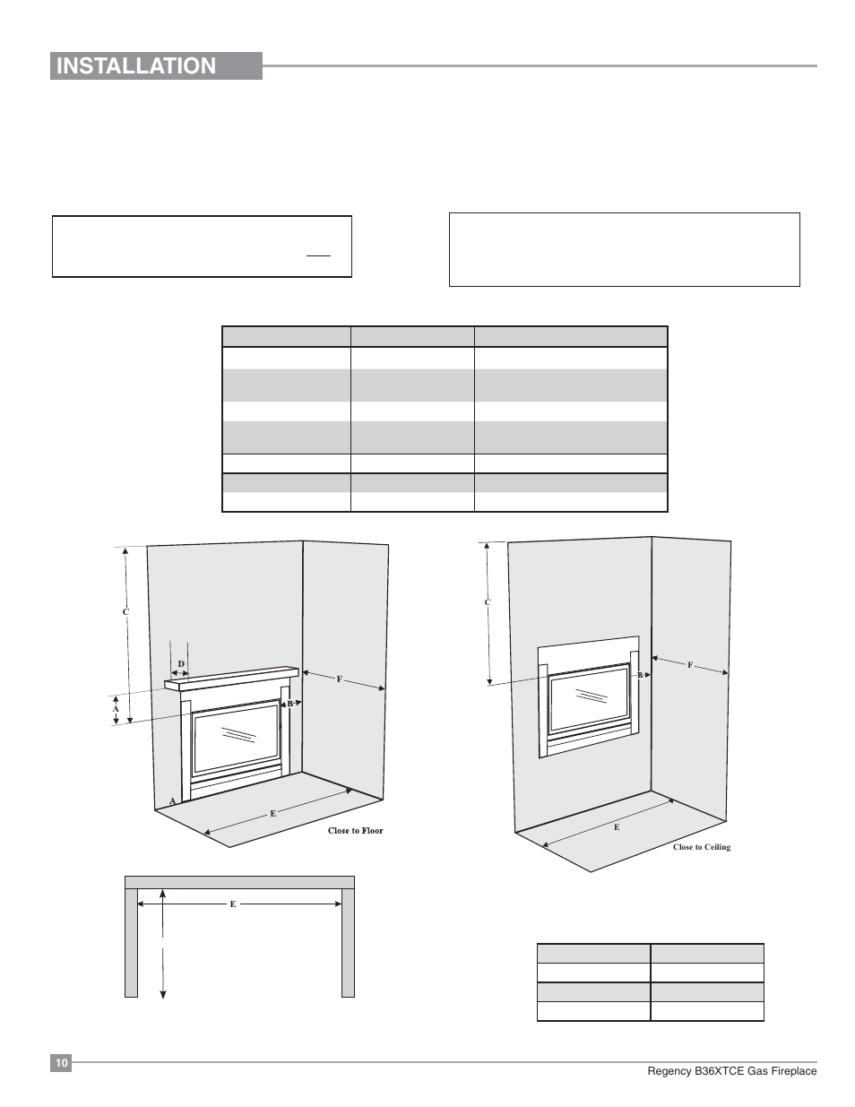 Installation, Clearances | Regency Bellavista B36XTCE Medium Gas Fireplace User Manual | Page 10 / 72