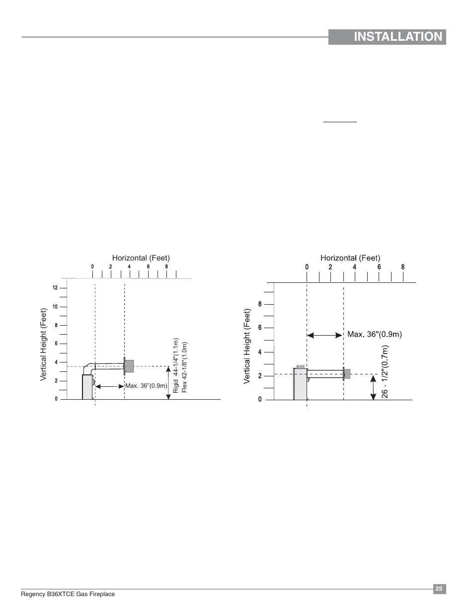 Installation, Venting arrangements for horizontal terminations | Regency Bellavista B36XTCE Medium Gas Fireplace User Manual | Page 25 / 72