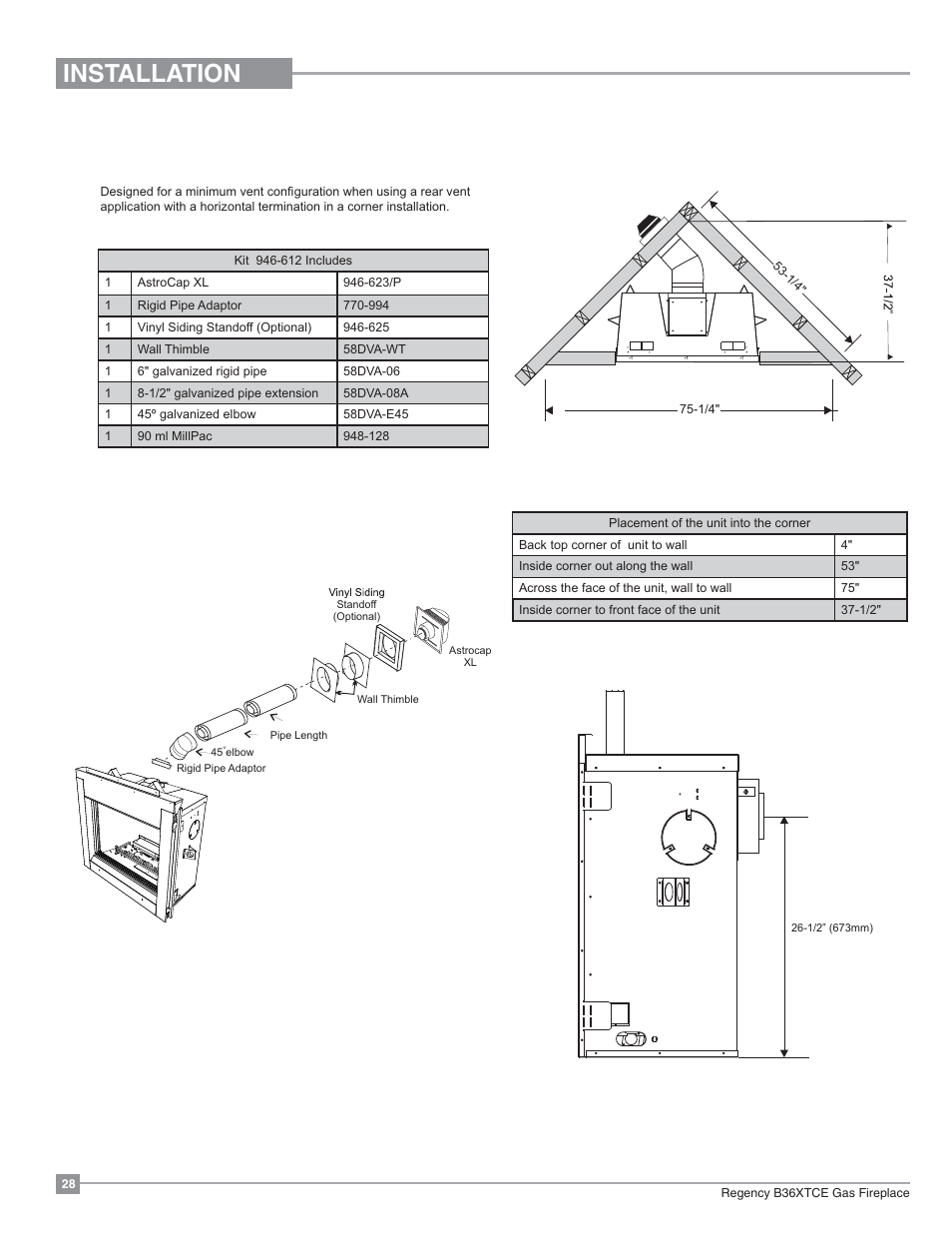 Installation, Horizontal terminations | Regency Bellavista B36XTCE Medium Gas Fireplace User Manual | Page 28 / 72
