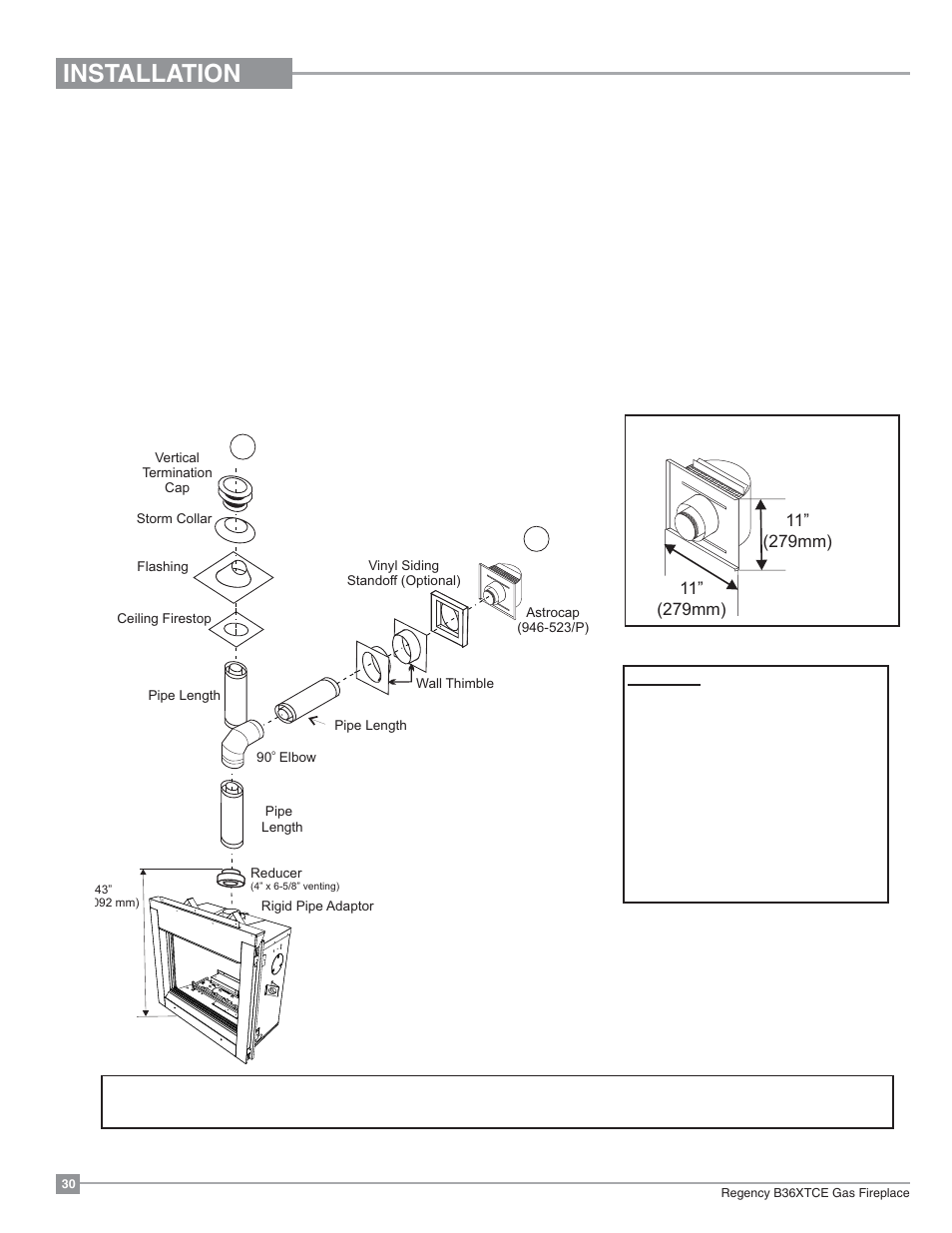 Installation, Horizontal or vertical terminations | Regency Bellavista B36XTCE Medium Gas Fireplace User Manual | Page 30 / 72