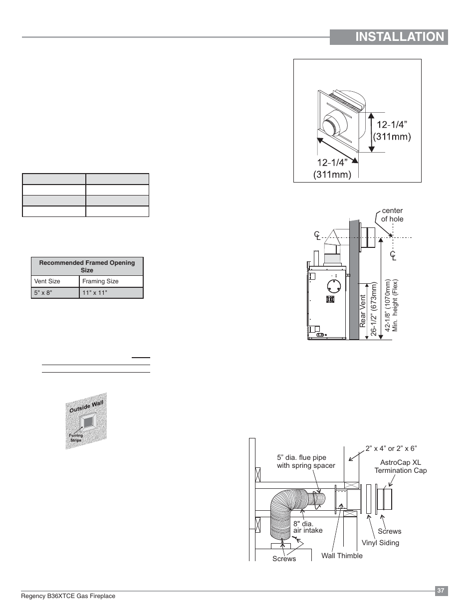 Installation, Unit installation with horizontal termination | Regency Bellavista B36XTCE Medium Gas Fireplace User Manual | Page 37 / 72