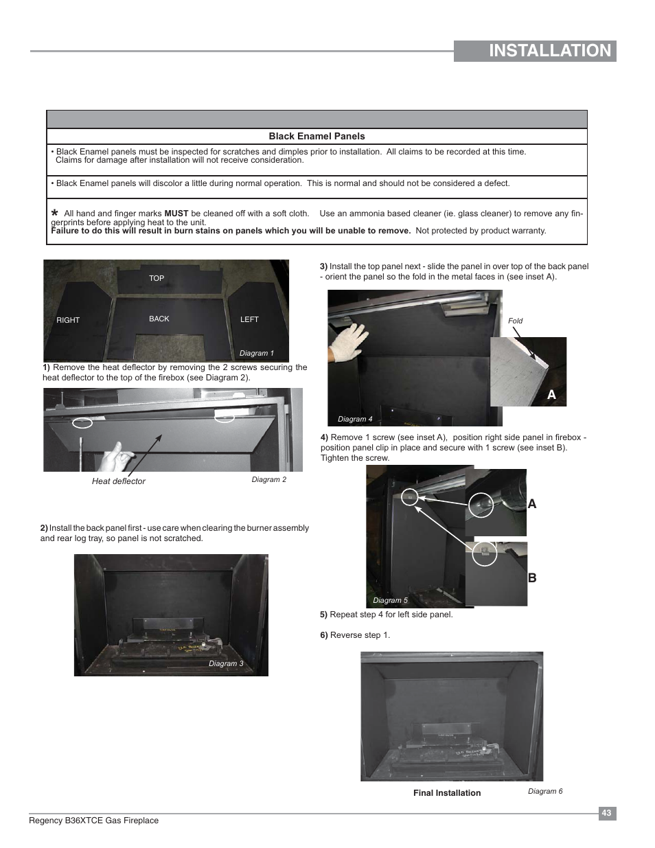 Installation, Optional black enamel panel installation | Regency Bellavista B36XTCE Medium Gas Fireplace User Manual | Page 43 / 72