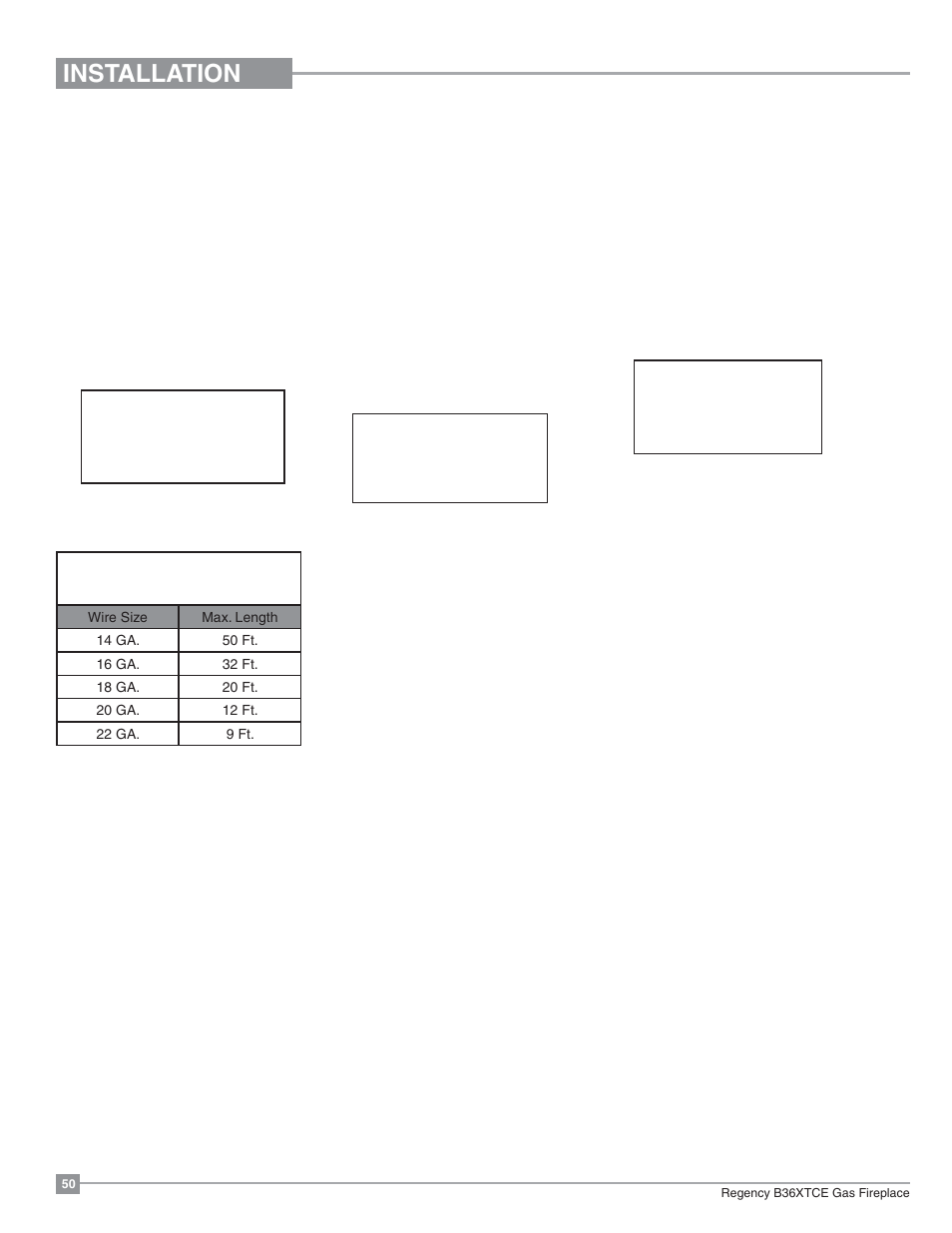 Installation, Optional wall switch, Optional wall thermostat | Optional remote control | Regency Bellavista B36XTCE Medium Gas Fireplace User Manual | Page 50 / 72