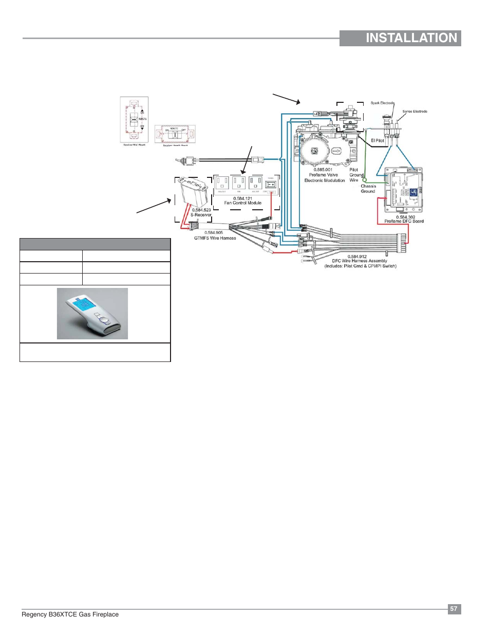 Installation, Proflame system wiring diagram | Regency Bellavista B36XTCE Medium Gas Fireplace User Manual | Page 57 / 72