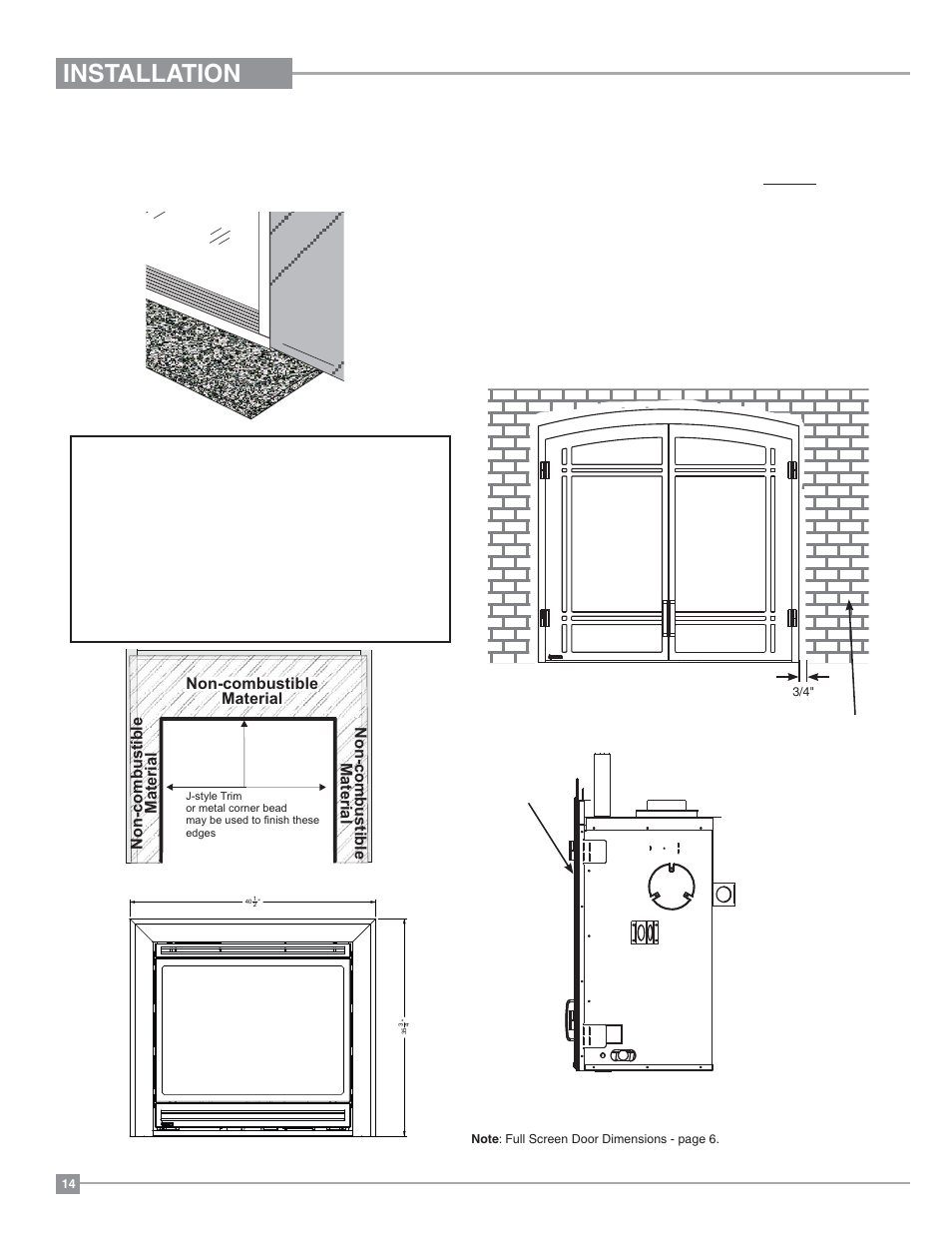 Installation, Finishing, Non-combustible material | Non-combustible material non-combustible material | Regency Bellavista B36XTE Medium Gas Fireplace User Manual | Page 14 / 72