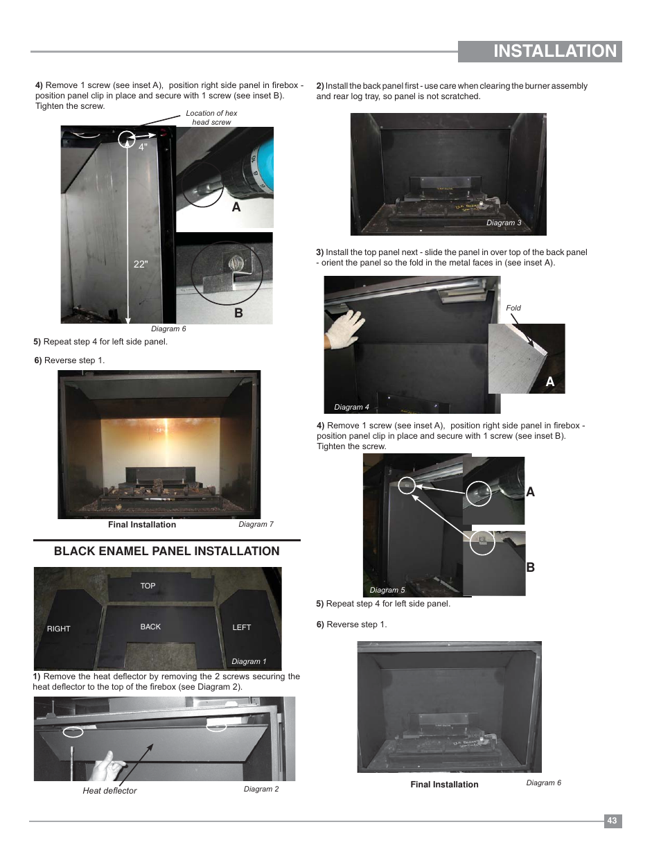 Installation, Ab b, Black enamel panel installation | Regency Bellavista B36XTE Medium Gas Fireplace User Manual | Page 43 / 72