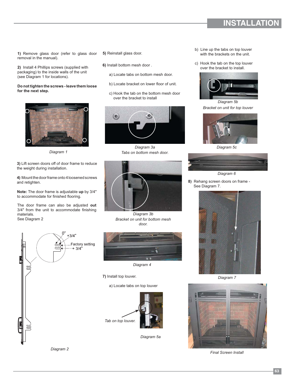 Installation, Full screen arch door and frame installation | Regency Bellavista B36XTE Medium Gas Fireplace User Manual | Page 63 / 72