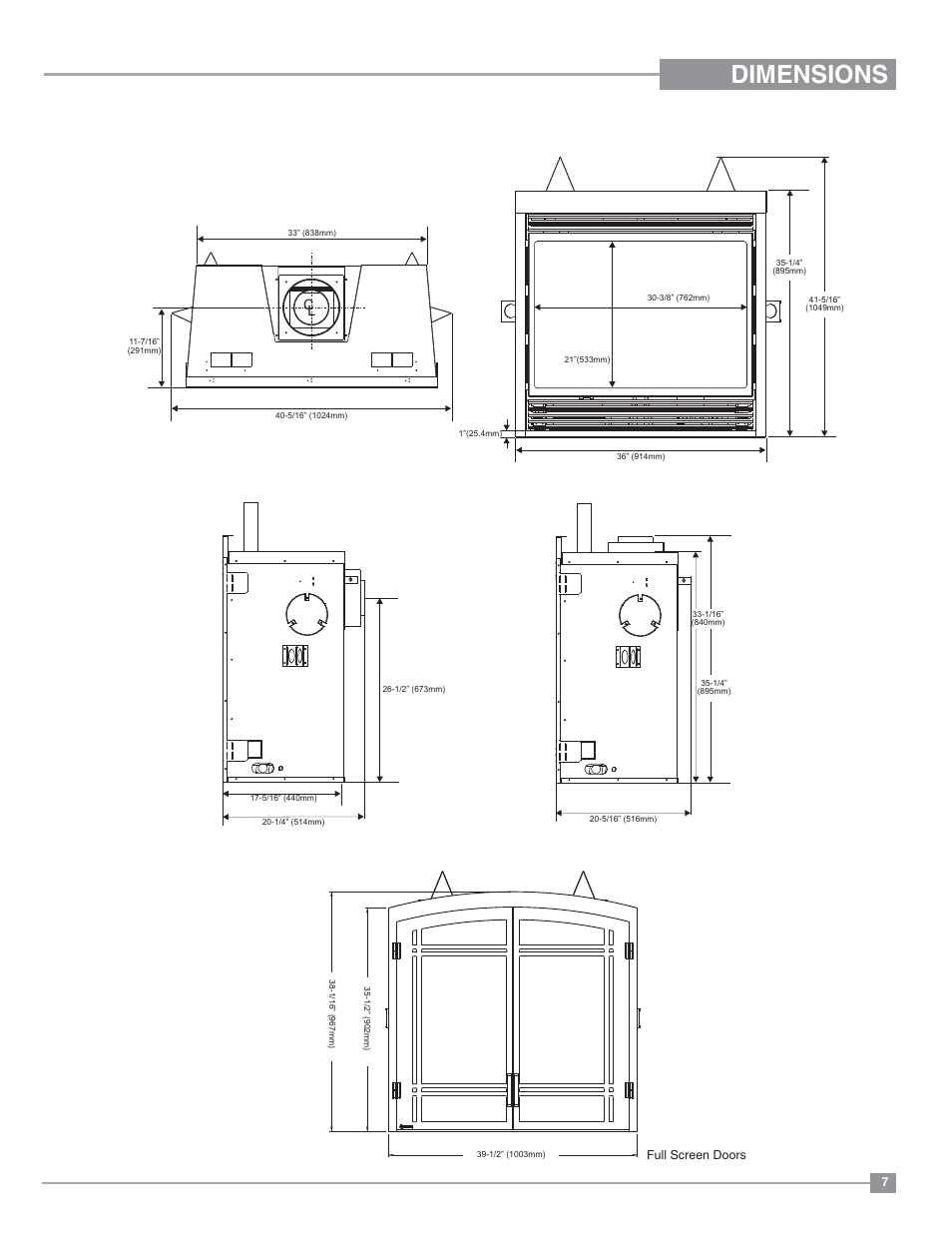 Dimensions, Unit dimensions | Regency Bellavista B36XTE Medium Gas Fireplace User Manual | Page 7 / 72