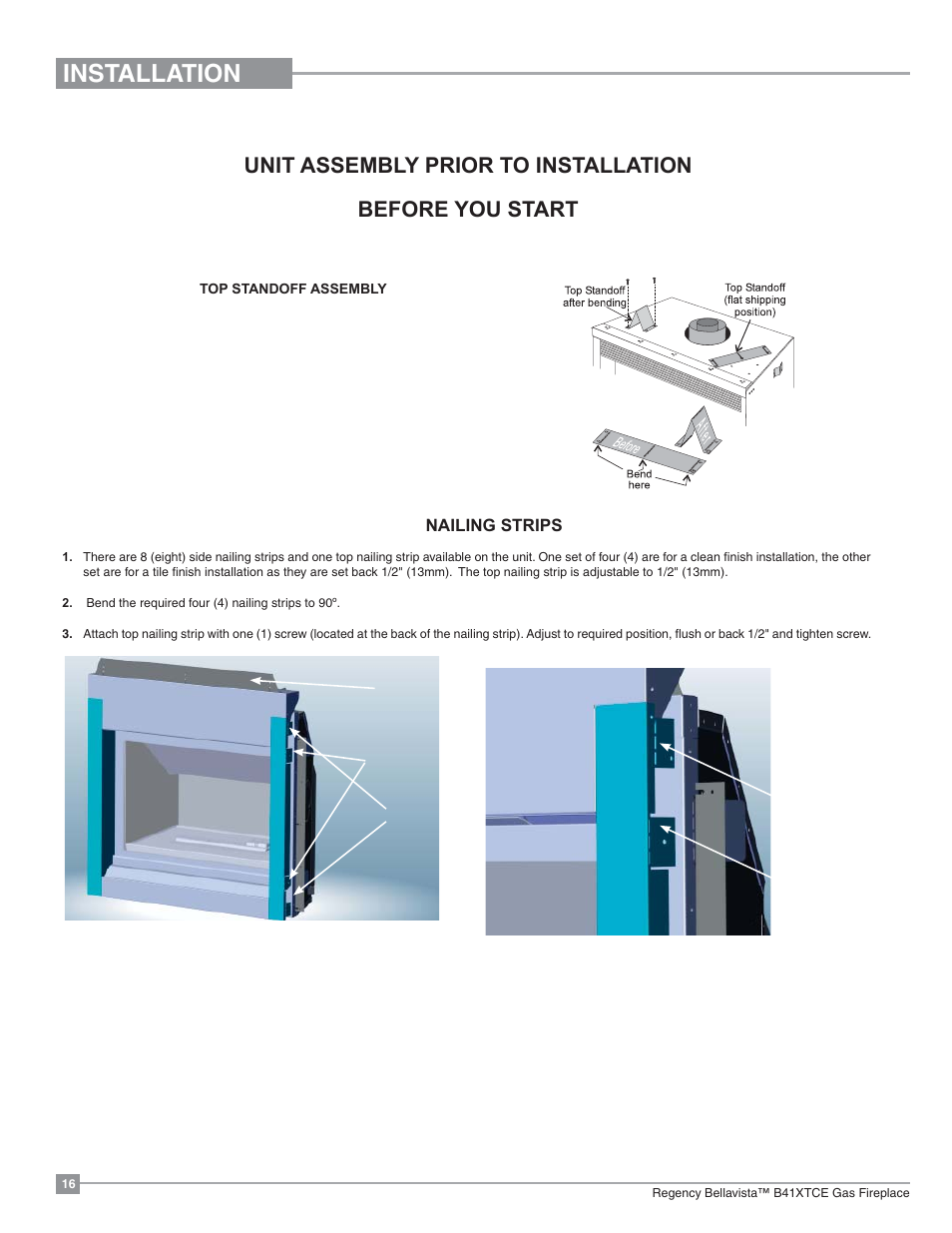 Installation, Nailing strips | Regency Bellavista B41XTCE Large Gas Fireplace User Manual | Page 16 / 68