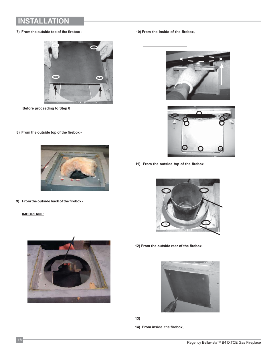 Installation | Regency Bellavista B41XTCE Large Gas Fireplace User Manual | Page 18 / 68