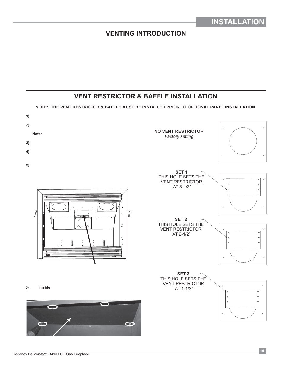 Installation, Vent restrictor & baffle installation, Venting introduction | Regency Bellavista B41XTCE Large Gas Fireplace User Manual | Page 19 / 68