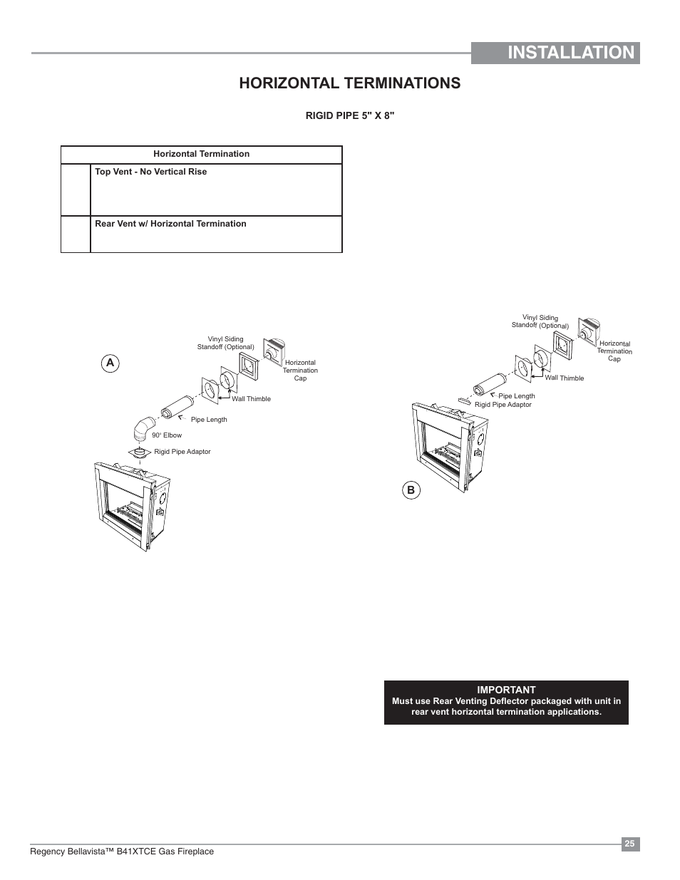 Installation, Horizontal terminations | Regency Bellavista B41XTCE Large Gas Fireplace User Manual | Page 25 / 68