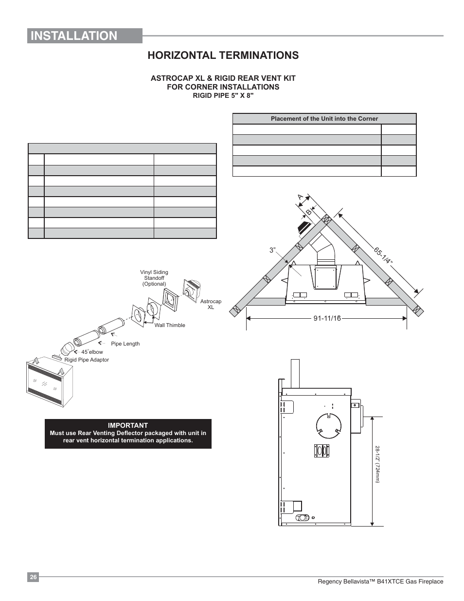 Installation, Horizontal terminations | Regency Bellavista B41XTCE Large Gas Fireplace User Manual | Page 26 / 68