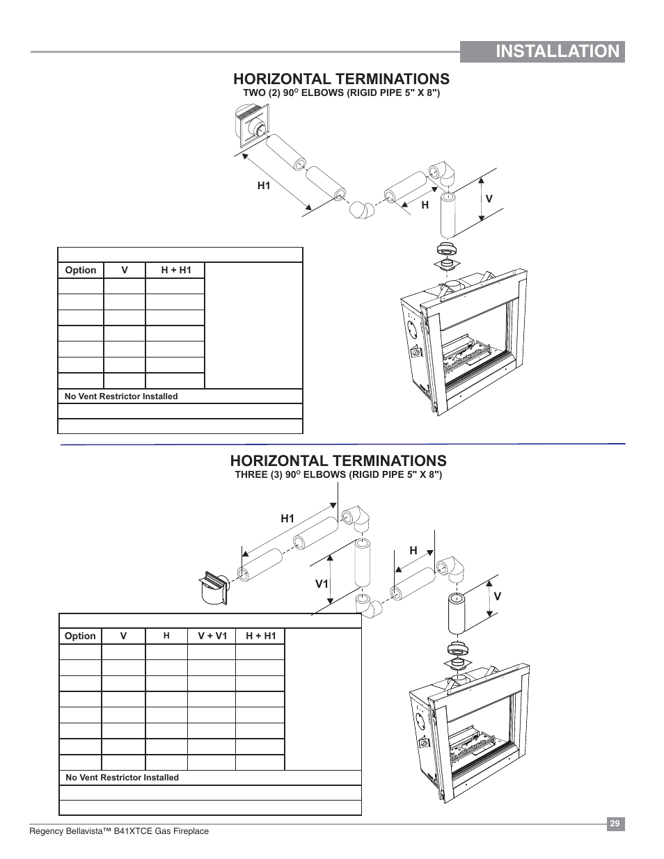 Installation, Horizontal terminations | Regency Bellavista B41XTCE Large Gas Fireplace User Manual | Page 29 / 68