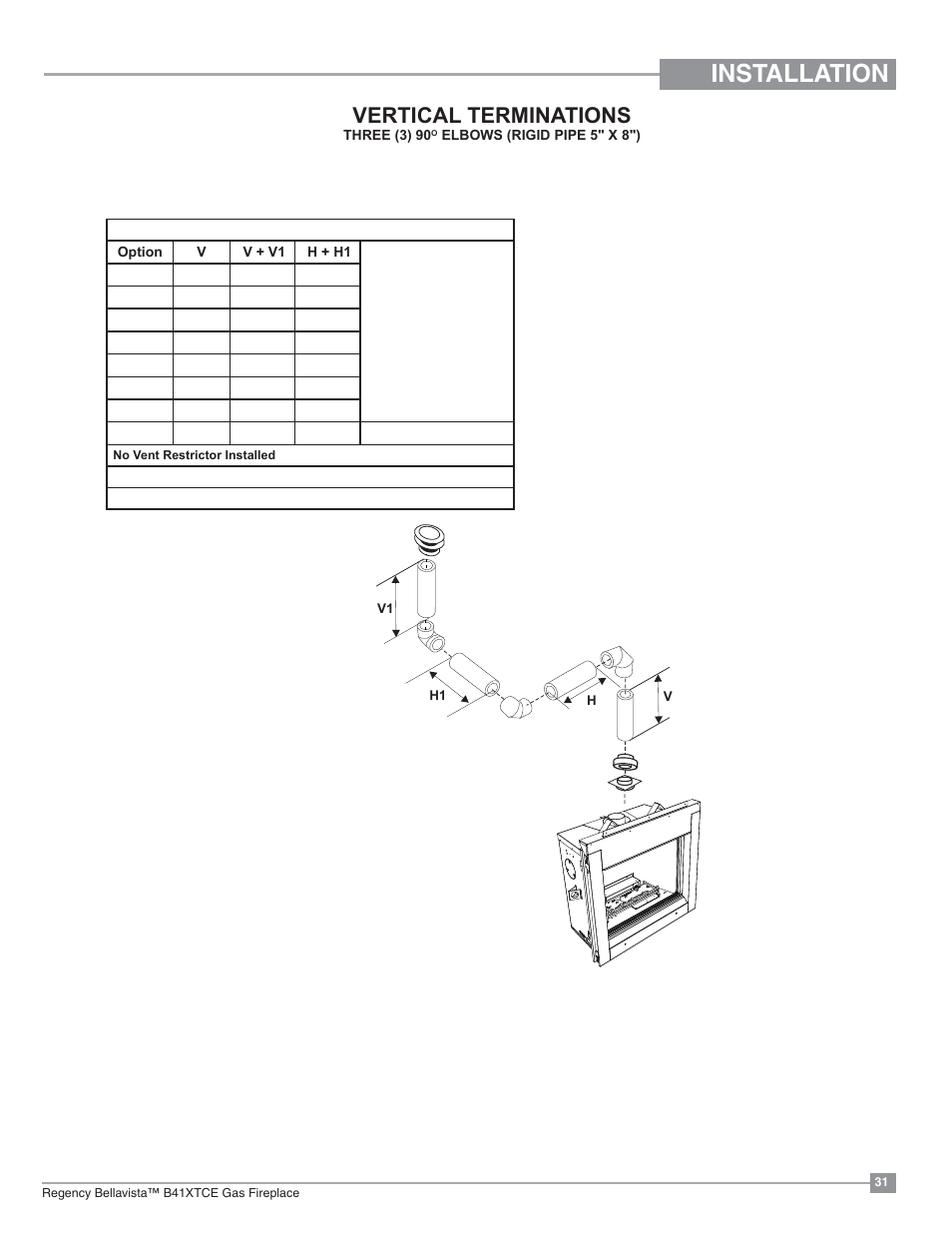 Installation, Vertical terminations | Regency Bellavista B41XTCE Large Gas Fireplace User Manual | Page 31 / 68