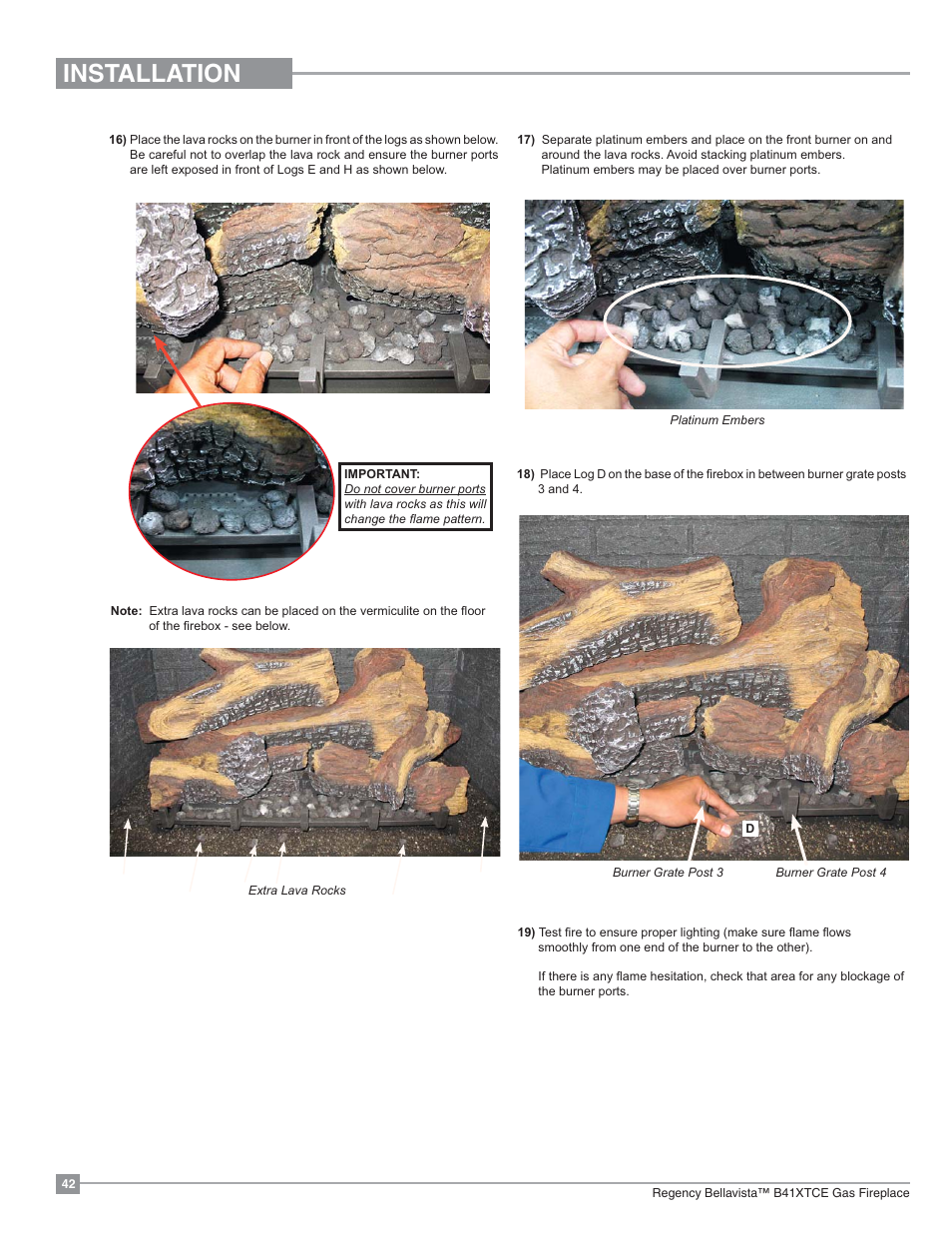 Installation | Regency Bellavista B41XTCE Large Gas Fireplace User Manual | Page 42 / 68