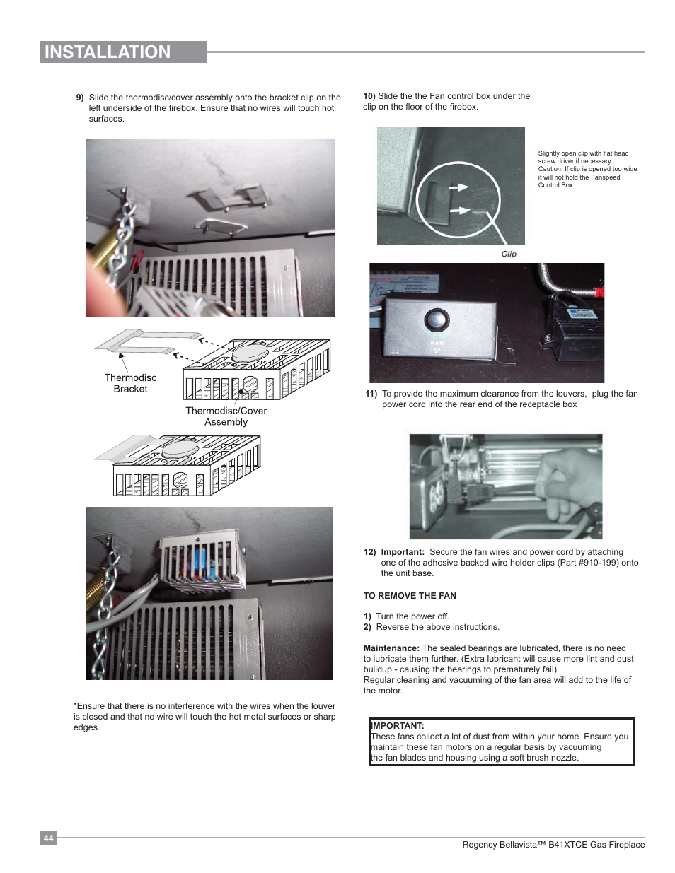 Installation | Regency Bellavista B41XTCE Large Gas Fireplace User Manual | Page 44 / 68