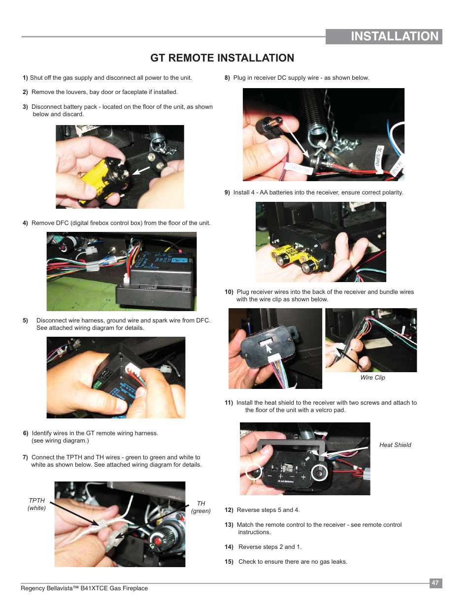 Installation, Gt remote installation | Regency Bellavista B41XTCE Large Gas Fireplace User Manual | Page 47 / 68