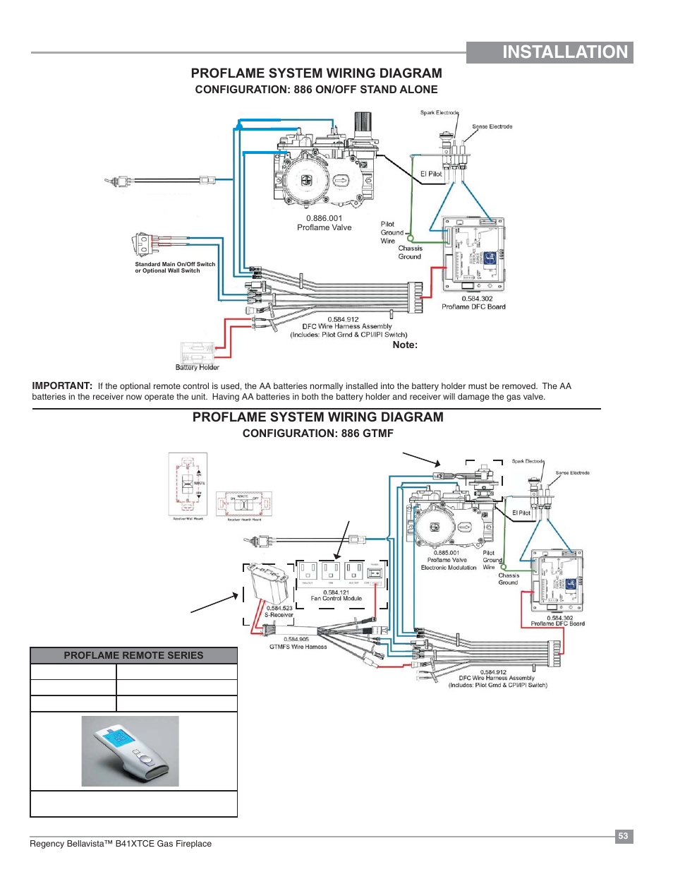 Installation, Proflame system wiring diagram | Regency Bellavista B41XTCE Large Gas Fireplace User Manual | Page 53 / 68