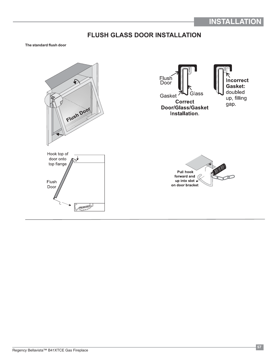 Installation, Flush glass door installation | Regency Bellavista B41XTCE Large Gas Fireplace User Manual | Page 57 / 68