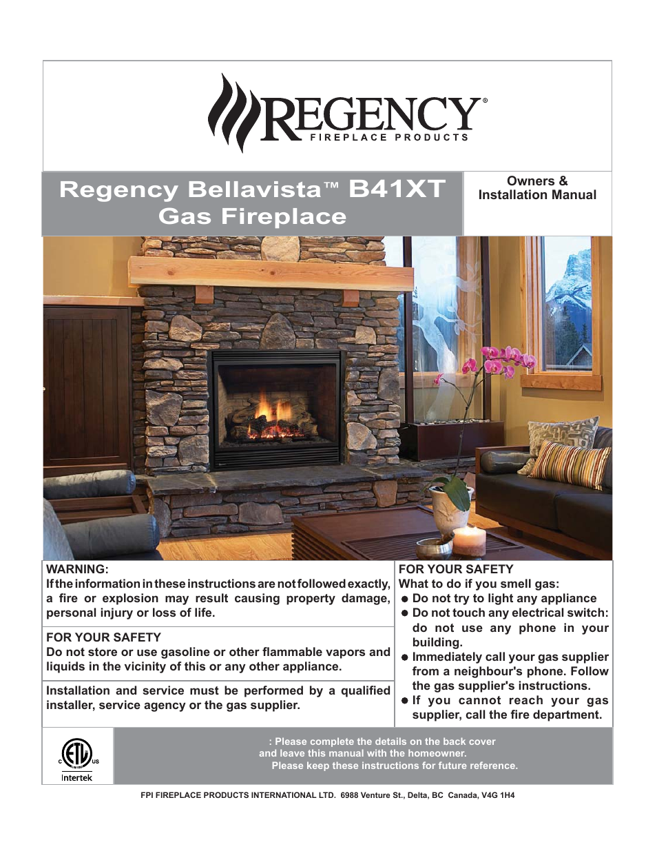 Regency Bellavista B41XTE Large Gas Fireplace User Manual | 64 pages