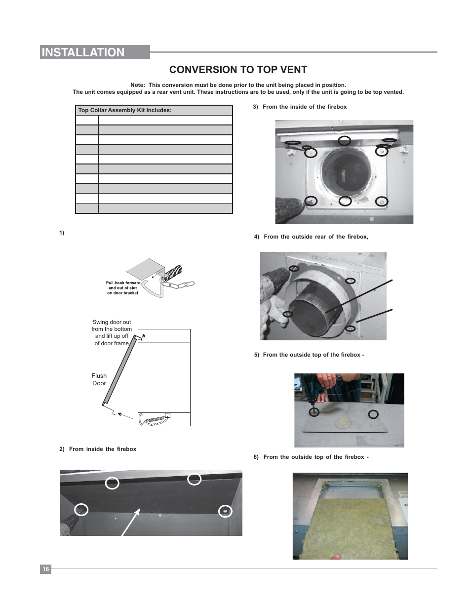 Installation, Conversion to top vent | Regency Bellavista B41XTE Large Gas Fireplace User Manual | Page 16 / 64