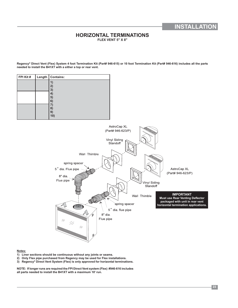 Installation, Horizontal terminations | Regency Bellavista B41XTE Large Gas Fireplace User Manual | Page 23 / 64