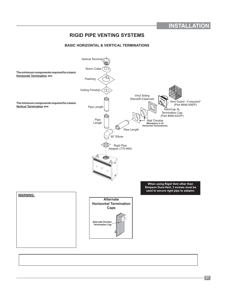 Installation, Rigid pipe venting systems | Regency Bellavista B41XTE Large Gas Fireplace User Manual | Page 27 / 64