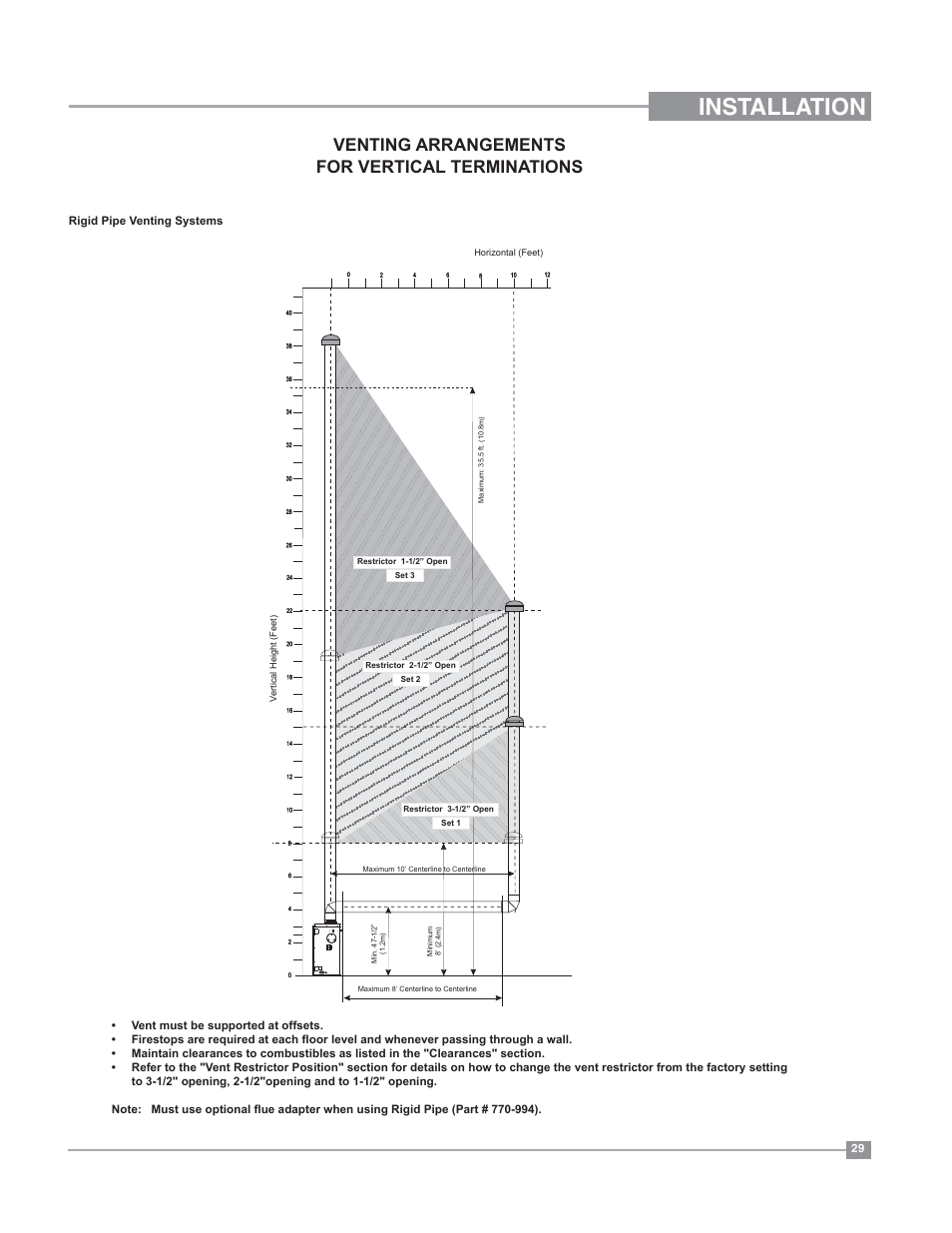 Installation, Venting arrangements for vertical terminations | Regency Bellavista B41XTE Large Gas Fireplace User Manual | Page 29 / 64