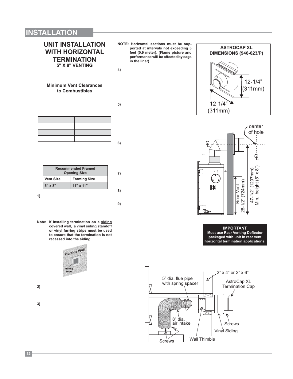 Installation, Unit installation with horizontal termination | Regency Bellavista B41XTE Large Gas Fireplace User Manual | Page 32 / 64