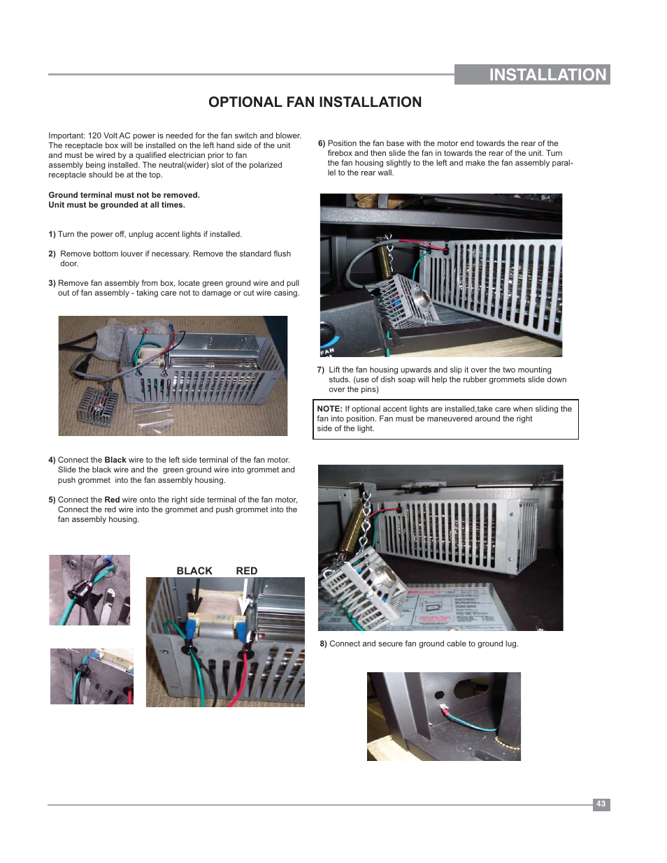 Installation, Optional fan installation | Regency Bellavista B41XTE Large Gas Fireplace User Manual | Page 43 / 64