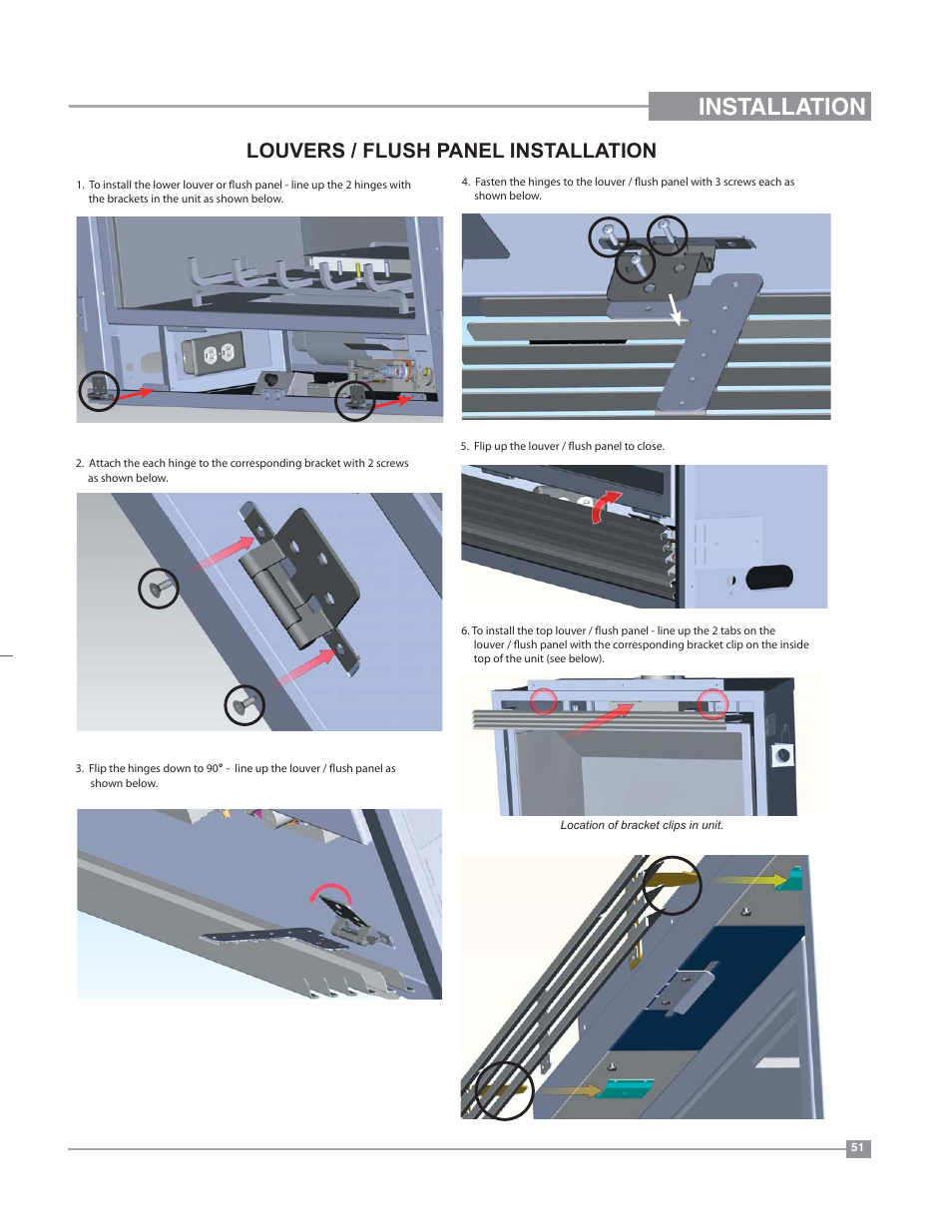 Installation, Louvers / flush panel installation | Regency Bellavista B41XTE Large Gas Fireplace User Manual | Page 51 / 64