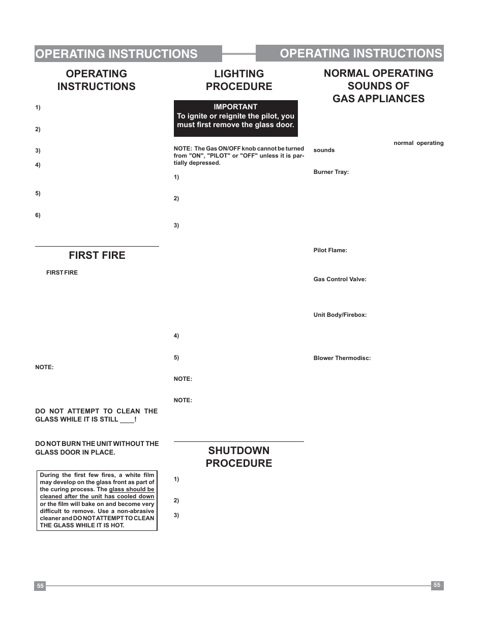 Operating instructions, Lighting procedure, Shutdown procedure | Regency Bellavista B41XTE Large Gas Fireplace User Manual | Page 55 / 64