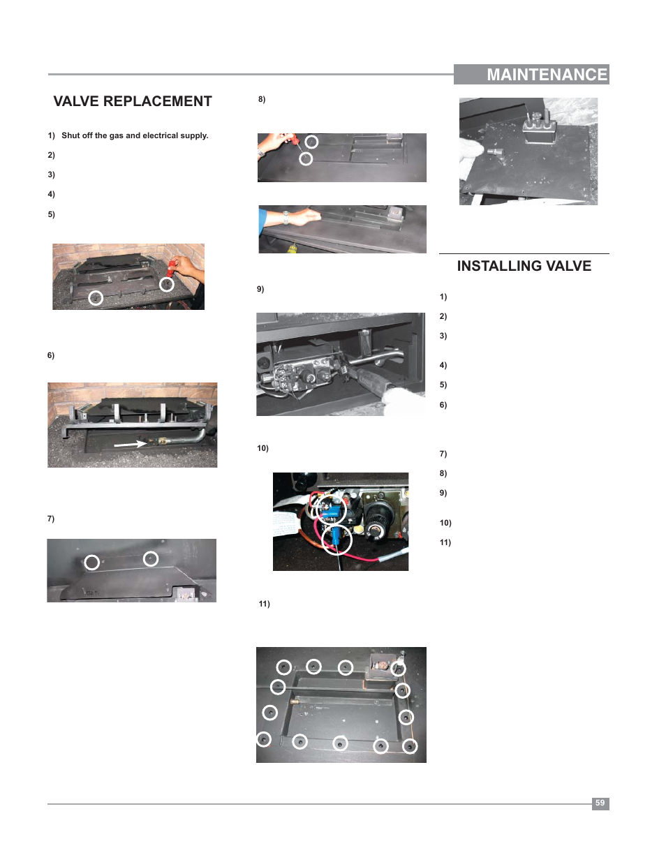 Maintenance, Valve replacement, Installing valve | Regency Bellavista B41XTE Large Gas Fireplace User Manual | Page 59 / 64