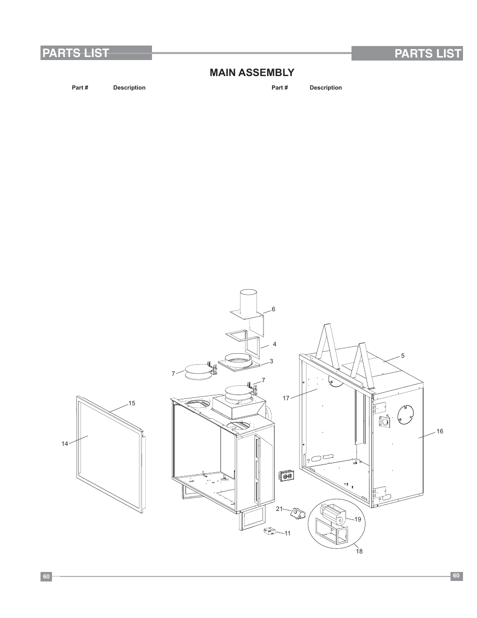 Parts list, Main assembly | Regency Bellavista B41XTE Large Gas Fireplace User Manual | Page 60 / 64