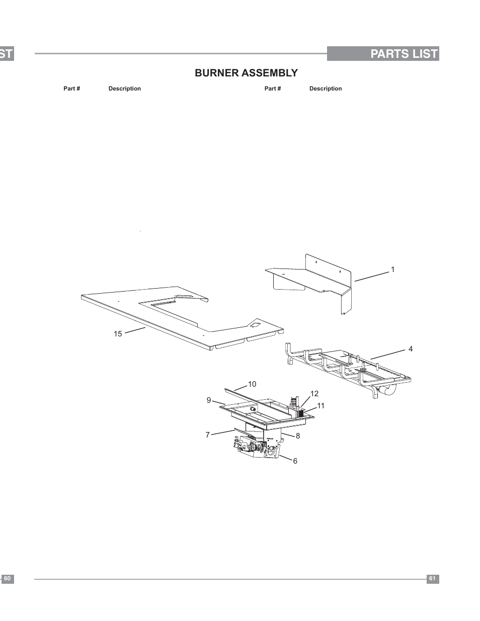 Parts list st, Burner assembly | Regency Bellavista B41XTE Large Gas Fireplace User Manual | Page 61 / 64