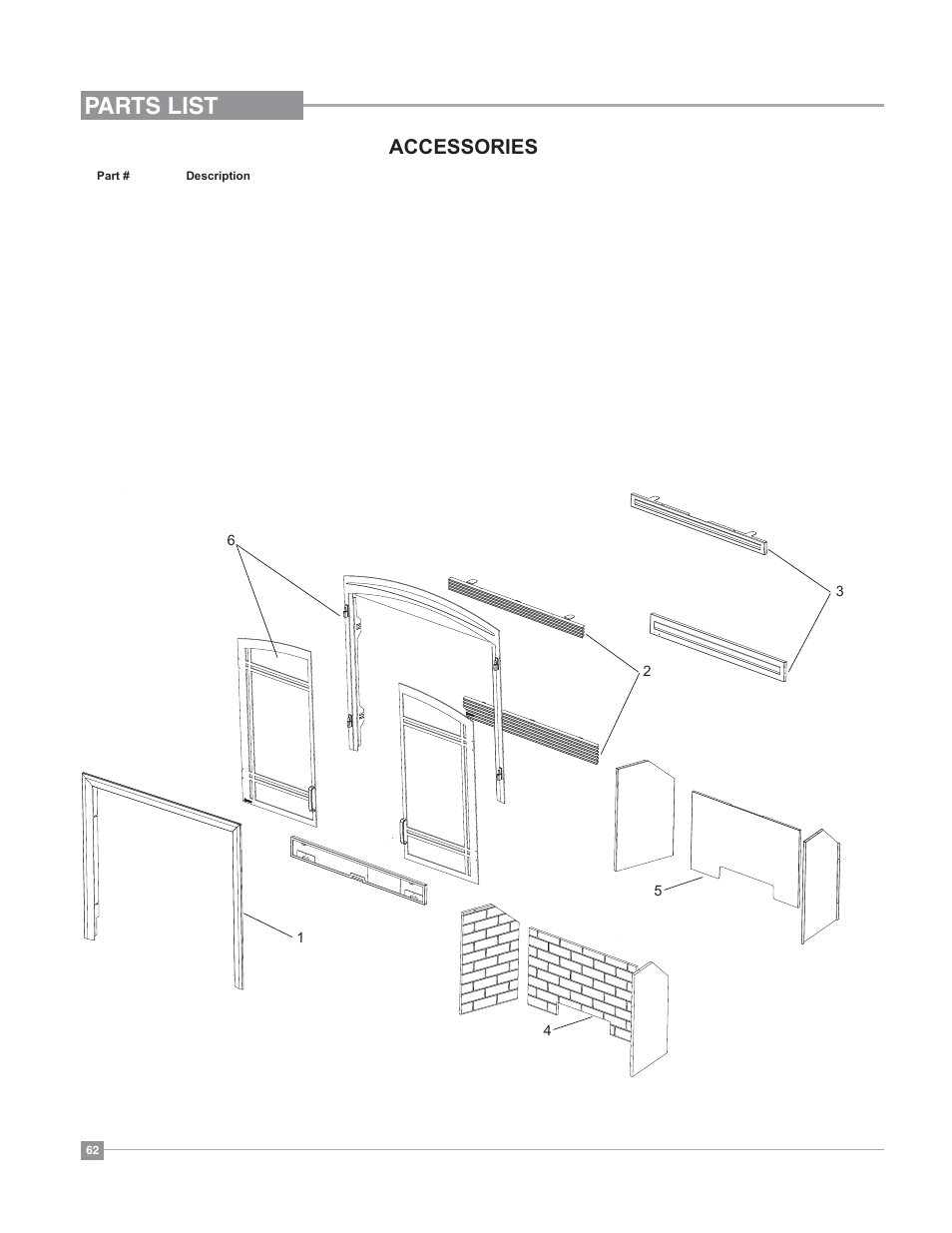 Parts list, Accessories | Regency Bellavista B41XTE Large Gas Fireplace User Manual | Page 62 / 64